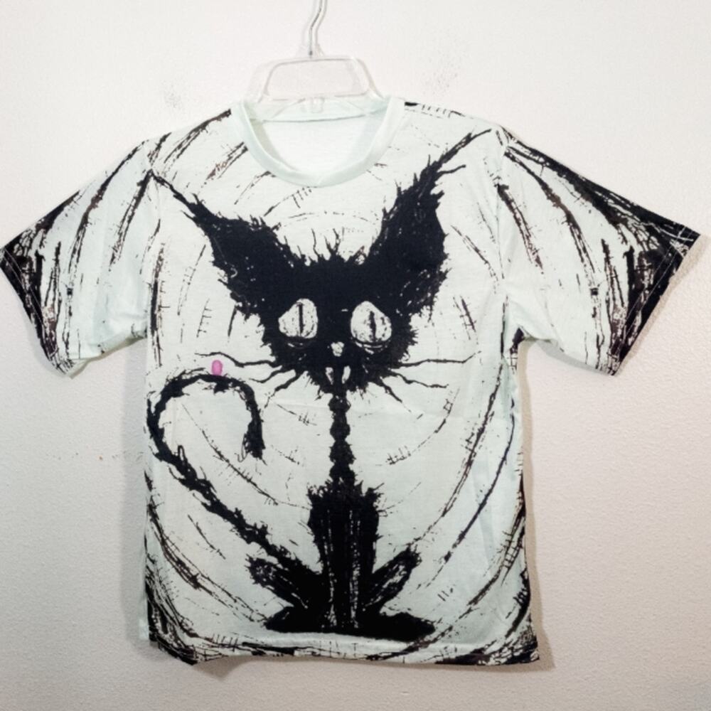 New Crazy cat graphic t-shirt tee M/L